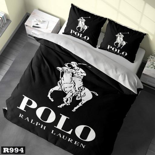 سرویس روتختی یک نفره سه بعدی میکرو تترون،طرح پلو(polo) سفید مشکی،مناسب نوجوان و جوان،برای تخت 90